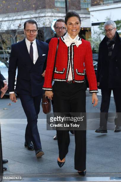 Crown Princess Victoria of Sweden and Prince Daniel Of Sweden attend the Swedish-British Summit: Outer Thinking at Nobu Hotel on November 30, 2023 in...