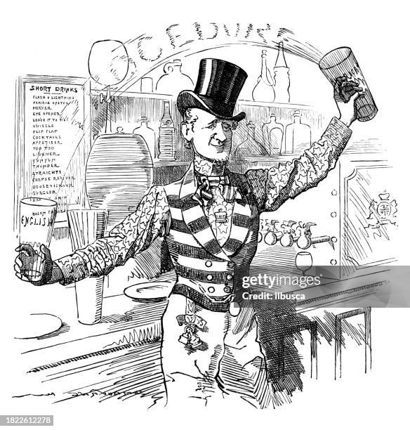 british satire caricature comic cartoon illustration - cocktail shaker stock illustrations