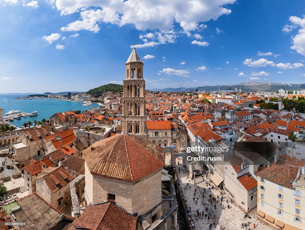 Aerial view of old town Split and Saint Domnius Cathedral, Croatia.