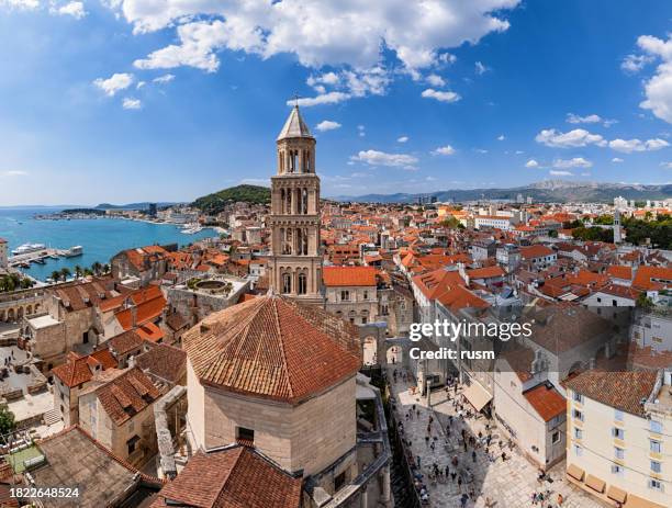 aerial view of old town split and saint domnius cathedral, croatia. - croatia stock pictures, royalty-free photos & images