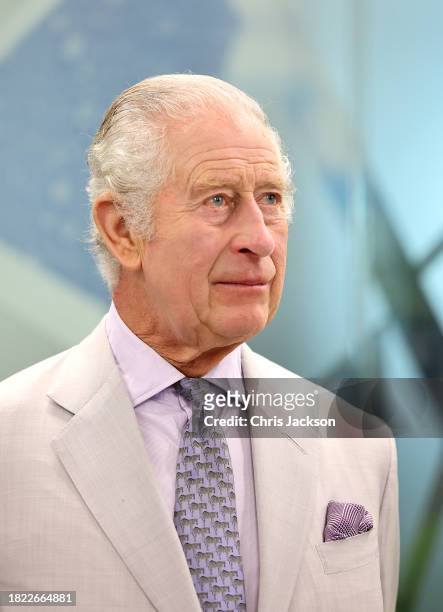 King Charles III looks on during a visit at the Heriot-Watt University to formally open the Dubai campus during COP28 on November 30, 2023 in Dubai,...