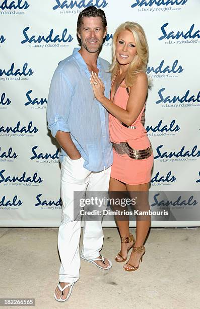 Slade Smiley and Gretchen Rossi attend the Happy Hour Welcome Reception & Discovery Dining Dinner during Day Two of the Sandals Emerald Bay Celebrity...