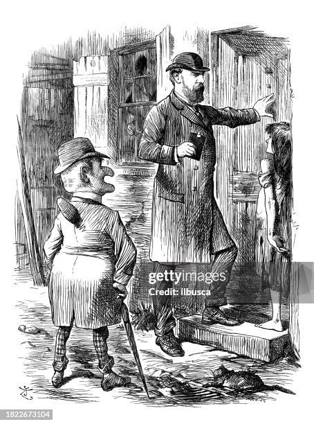 british satire caricature comic cartoon illustration - eviction stock illustrations