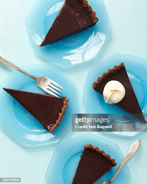 sliced chocolate pie - whip cream dollop stock pictures, royalty-free photos & images