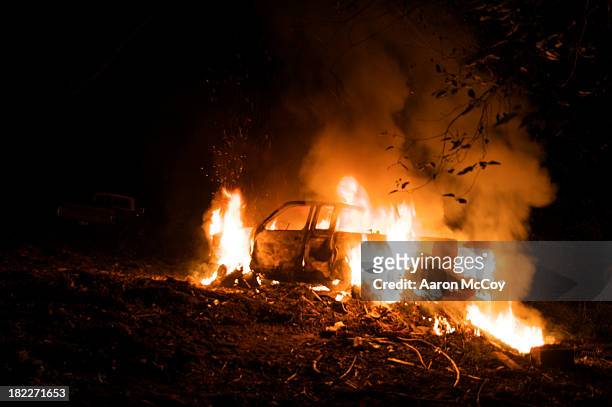 burning truck - luton stock pictures, royalty-free photos & images