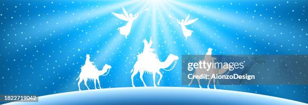 three wise men embarking on their journey to bethlehem. - epiphany religious celebration stock illustrations