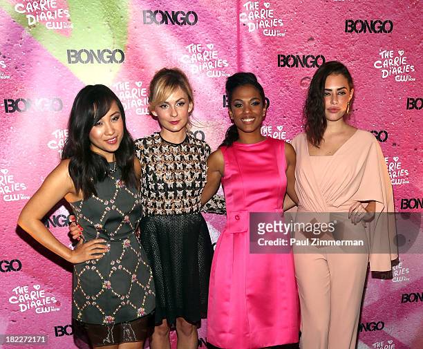 Ellen Wong, Lindsey Gort, Freema Agyman and Chloe Bridges attend "The Carrie Diaries" Season Two Premiere Party at Gansevoort Park Avenue on...