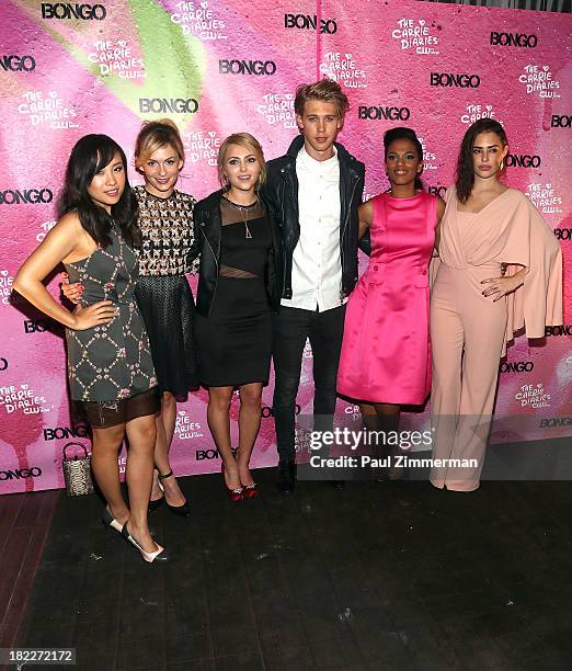 Ellen Wong, Lindsey Gort, AnnaSophia Robb, Austin Butler, Freema Agyman and Chloe Bridges attend "The Carrie Diaries" Season Two Premiere Party at...