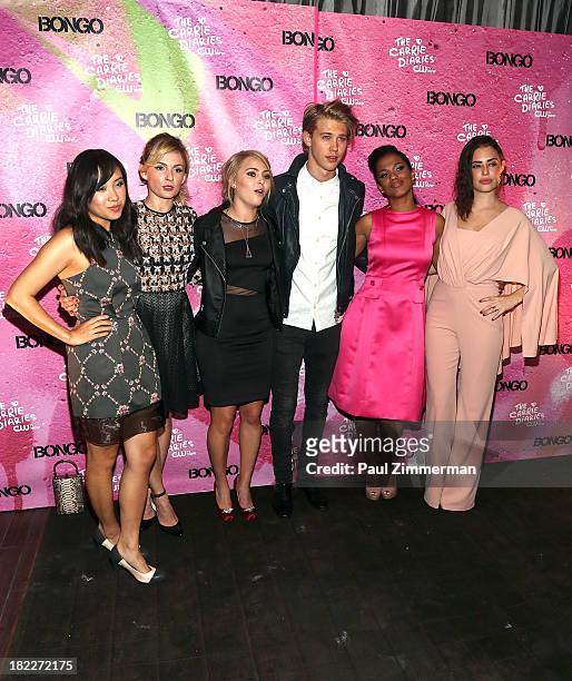 Ellen Wong, Lindsey Gort, AnnaSophia Robb, Austin Butler, Freema Agyman and Chloe Bridges attend "The Carrie Diaries" Season Two Premiere Party at...