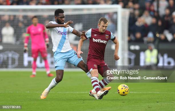 Crystal Palace's Odsonne Edouard and West Ham United's James Ward-Prowse during the Premier League match between West Ham United and Crystal Palace...