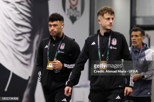 Alex Oxlade-Chamberlain of Besiiktas JK and teammate Semih Kılıçsoy arrives at the stadium prior to the UEFA Europa Conference League match between...