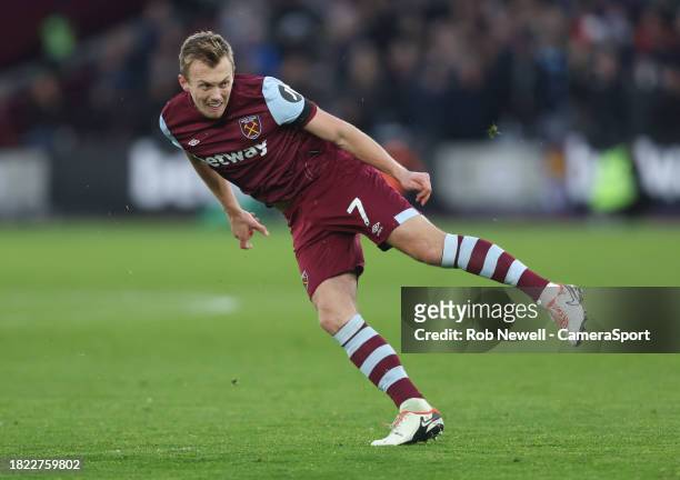 West Ham United's James Ward-Prowse takes direct free-kick during the Premier League match between West Ham United and Crystal Palace at London...