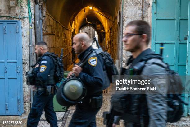 Israeli security forces walk through the Old City on November 30, 2023 in Jerusalem. Gunmen, claimed by Hamas to be members of their group, shot...