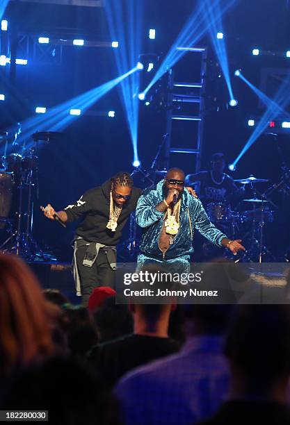 Future and Rick Ross perform during the BET Hip Hop Awards 2013 at the Boisfeuillet Jones Atlanta Civic Center on September 28, 2013 in Atlanta,...