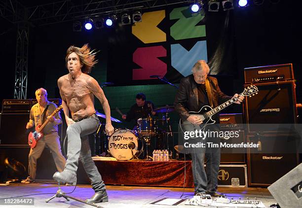 Mike Watt, Iggy Pop, Scott Asheton, and James Williamsonof Iggy and the Stooges perform as part of C2SV Music Festival Day Three at St. James Park on...