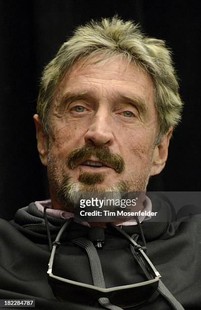 John McAfee participates in a fireside chat at the C2SV Technology Conference Day Three at McEnery Convention Center on September 28, 2013 in San...