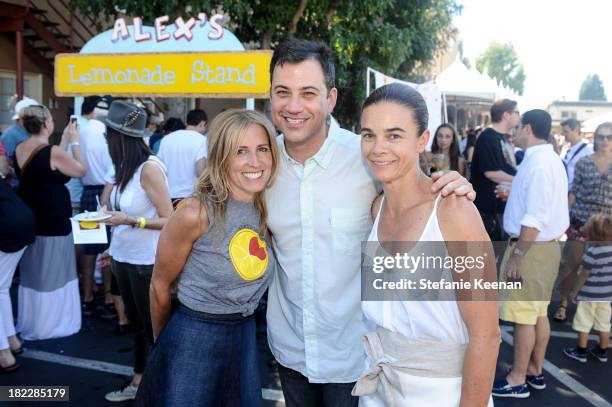 Caroline Styne, Jimmy Kimmel and Suzanne Goin attend LA Loves Alex's Lemonade event at Culver Studios on September 28, 2013 in Culver City,...