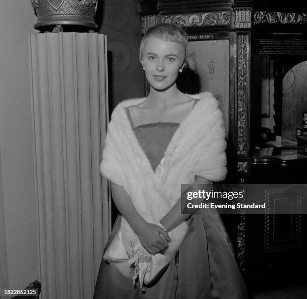 Actress Jean Seberg wearing a fur shawl, October 8th 1957. Seberg's film 'Saint Joan' had been recently released.