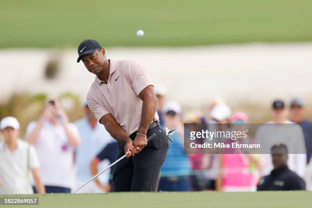 Tiger Woods of the United States plays a shot on the third hole during the first round of the Hero World Challenge at Albany Golf Course on November...
