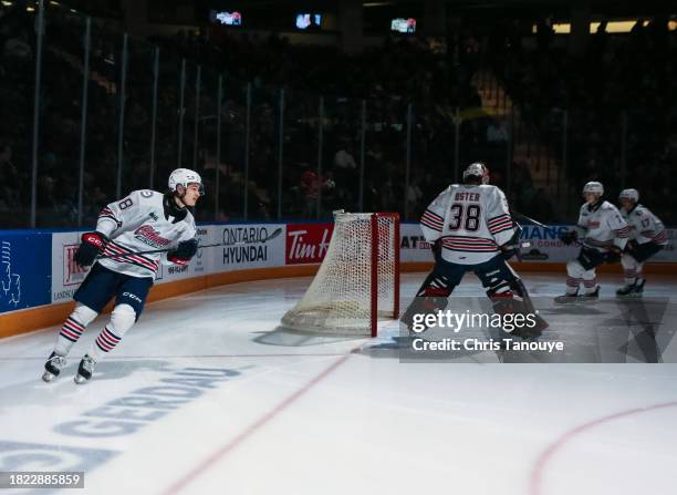 Jonathon Pylypuik of the Oshawa Generals skates Wolves at Tribute Communities Centre on November 26, 2023 in Oshawa, Ontario, Canada.