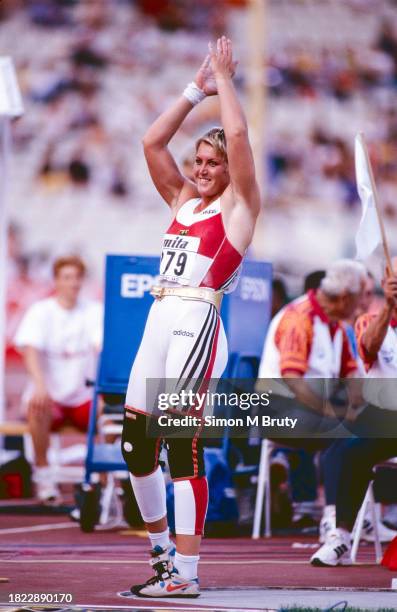 Astrid Kumbernuss of Germany during the Women's Shot Put Finals at The 6th IAAF World Athletics Championships at the Olympic Stadium. August 9th 1997...