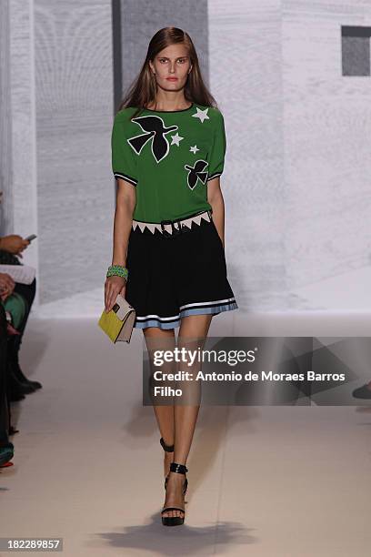 Model walks the runway during Andrew GN show as part of the Paris Fashion Week Womenswear Spring/Summer 2014 on September 29, 2013 in Paris, France.