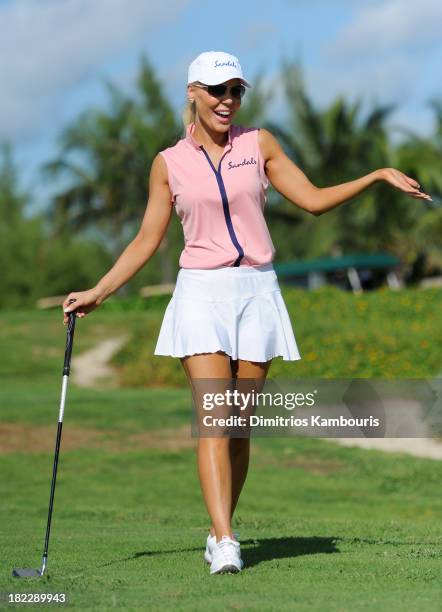 Television personality Gretchen Rossi attends the Golf Clinic with Greg Norman and Golf Tournament during Day Three of the Sandals Emerald Bay...