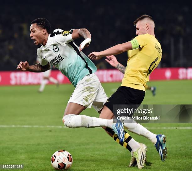 Joao Pedro of Brighton & Hove Albion is fouled in the box from Damian Szymanski of AEK Athens which results in a penalty during the UEFA Europa...