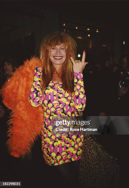 American fashion designer Betsey Johnson attends the 'Editors Meet Designers' CFDA cocktail party, 1994.