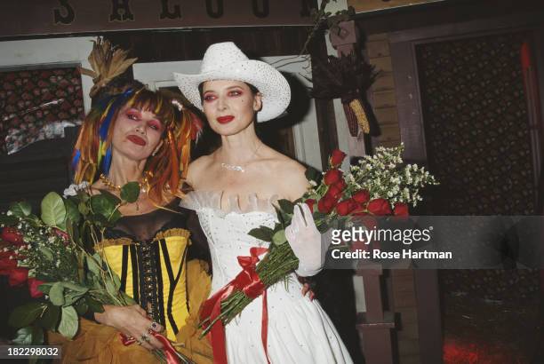 American fashion designer Betsey Johnson and Italian actress Isabella Rossellini at the catwalk show for the Betsy Johnson Fall/Winter 1995...