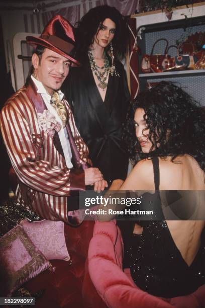 British fashion designer John Galliano with fashion models at the John Galliano Boutique opening at Bergdorf Goodman, New York City, 1997.