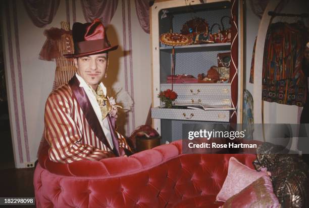 British fashion designer John Galliano at the Galliano Boutique opening at Bergdorf Goodman, New York City, 1997.