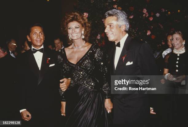 Italian fashion designer Valentino Garavani and Italian actress Sophia Loren attend the 'Valentino: 30 years of Magic' opening at the Seventh...