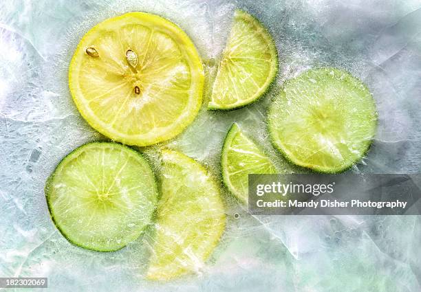 ice and a slice - frozen fruit stock pictures, royalty-free photos & images