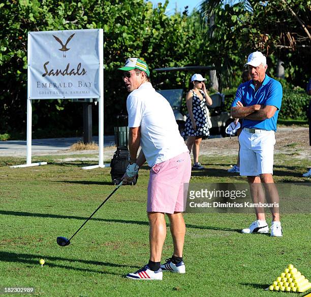 Billy Bush and Professional Golfer Greg Norman attend the Golf Clinic with Greg Norman and Golf Tournament during Day Three of the Sandals Emerald...