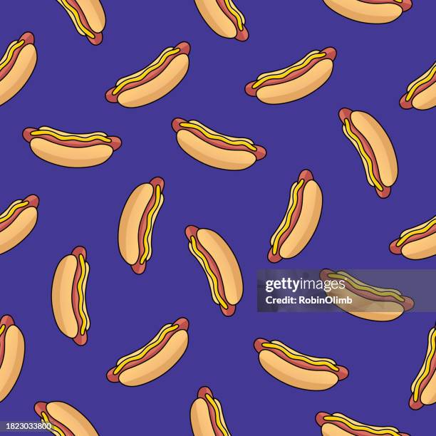 hot dogs seamless pattern 2 - double hotdog stock illustrations