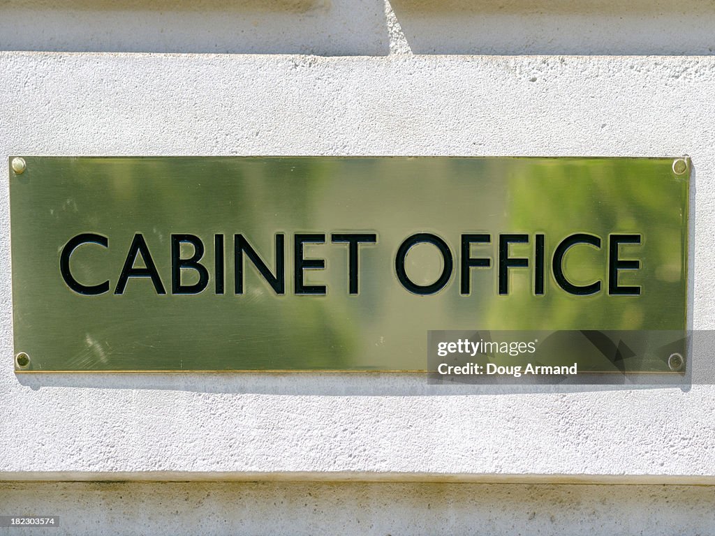 Cabinet Office sign on Whitehall, London, UK
