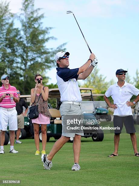 Actor Kevin Rahm attends the Sandals Foundation Million Dollar Hole-In-One Shootout and Golf Clinic with Greg Norman during Day Three of the Sandals...