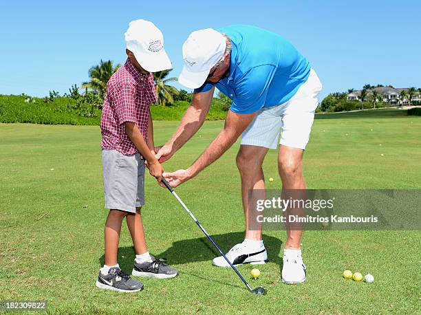 Professional Golfer Greg Norman attends the Sandals Foundation Million Dollar Hole-In-One Shootout and Golf Clinic with Greg Norman during Day Three...