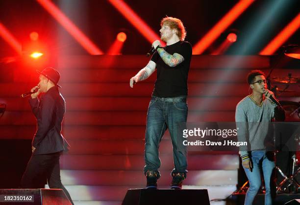 Ed Sheeran and Rizzle Kicks perform at "Unity: A Concert For Stephen Lawrence" in aid of The Stephen Lawrence Charitable Trust at the O2 Arena on...
