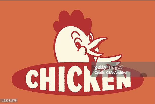 chicken sign - rooster print stock illustrations
