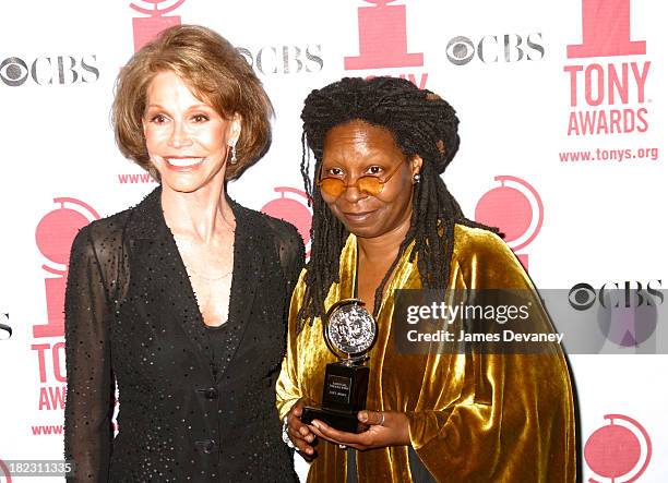 Mary Tyler Moore and Woopi Goldberg during 56th Annual Tony Awards - Press Room at American Theater at Radio City Music Hall in New York City, New...