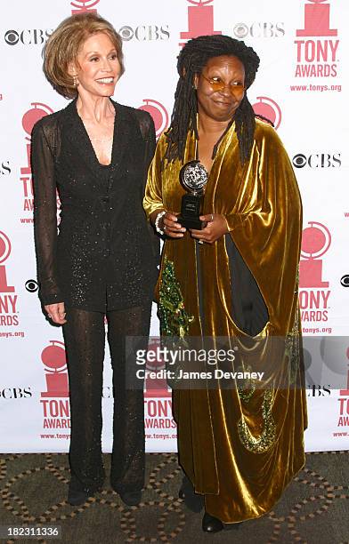 Mary Tyler Moore and Woopi Goldberg during 56th Annual Tony Awards - Press Room at American Theater at Radio City Music Hall in New York City, New...