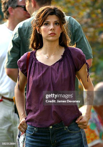 Marisa Tomei during Jack Nicholson, Adam Sandler, and Marisa Tomei on Location for Anger Management at Central Park in New York City, New York,...