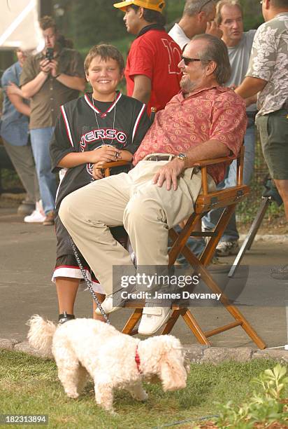 Jack Nicholson with son and their dog during Jack Nicholson, Adam Sandler, and Marisa Tomei on Location for Anger Management at Central Park in New...