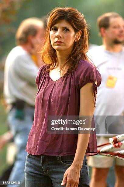 Marisa Tomei during Jack Nicholson, Adam Sandler, and Marisa Tomei on Location for Anger Management at Central Park in New York City, New York,...