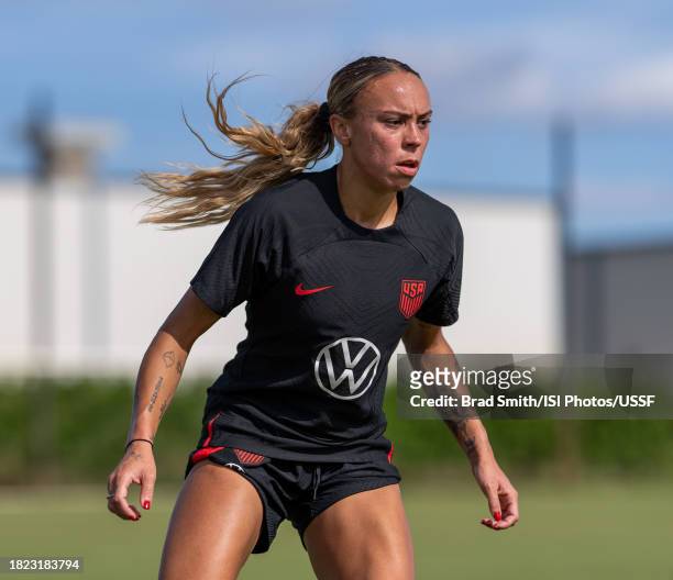 Vignola of the United States looks to the ball during USWNT training at Florida Blue Training Center on November 30, 2023 in Fort Lauderdale, Florida.