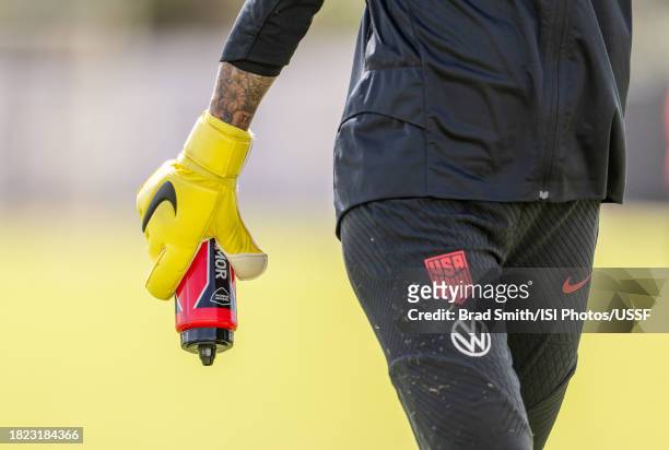 Jane Campbell of the United States carries a Bodyarmor bottle during USWNT training at Florida Blue Training Center on November 30, 2023 in Fort...