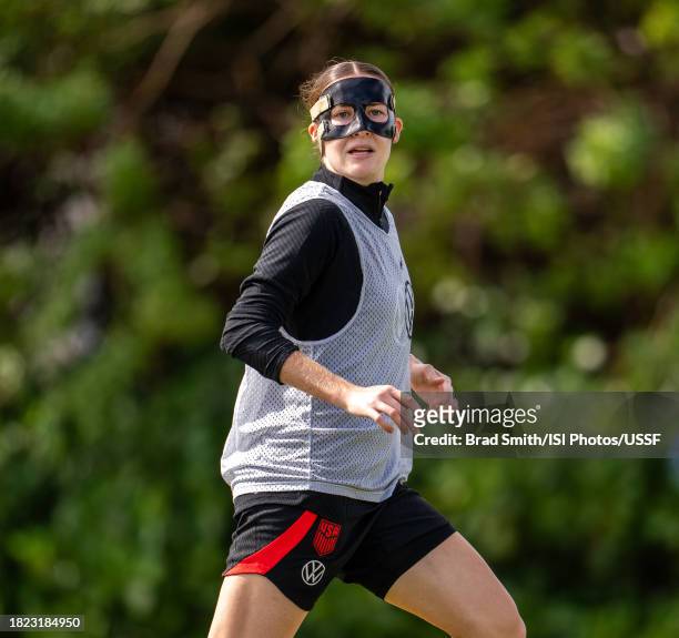 Tierna Davidson of the United States looks to the ball during USWNT training at Florida Blue Training Center on November 30, 2023 in Fort Lauderdale,...