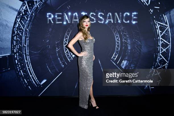 Taylor Swift attends the London premiere of "RENAISSANCE: A Film By Beyoncé" on November 30, 2023 in London, England.